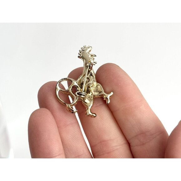 Rooster Figural Blue Rhinestoned Costume Jewelry Brooch | Lapel Pin - Picture 10 of 11
